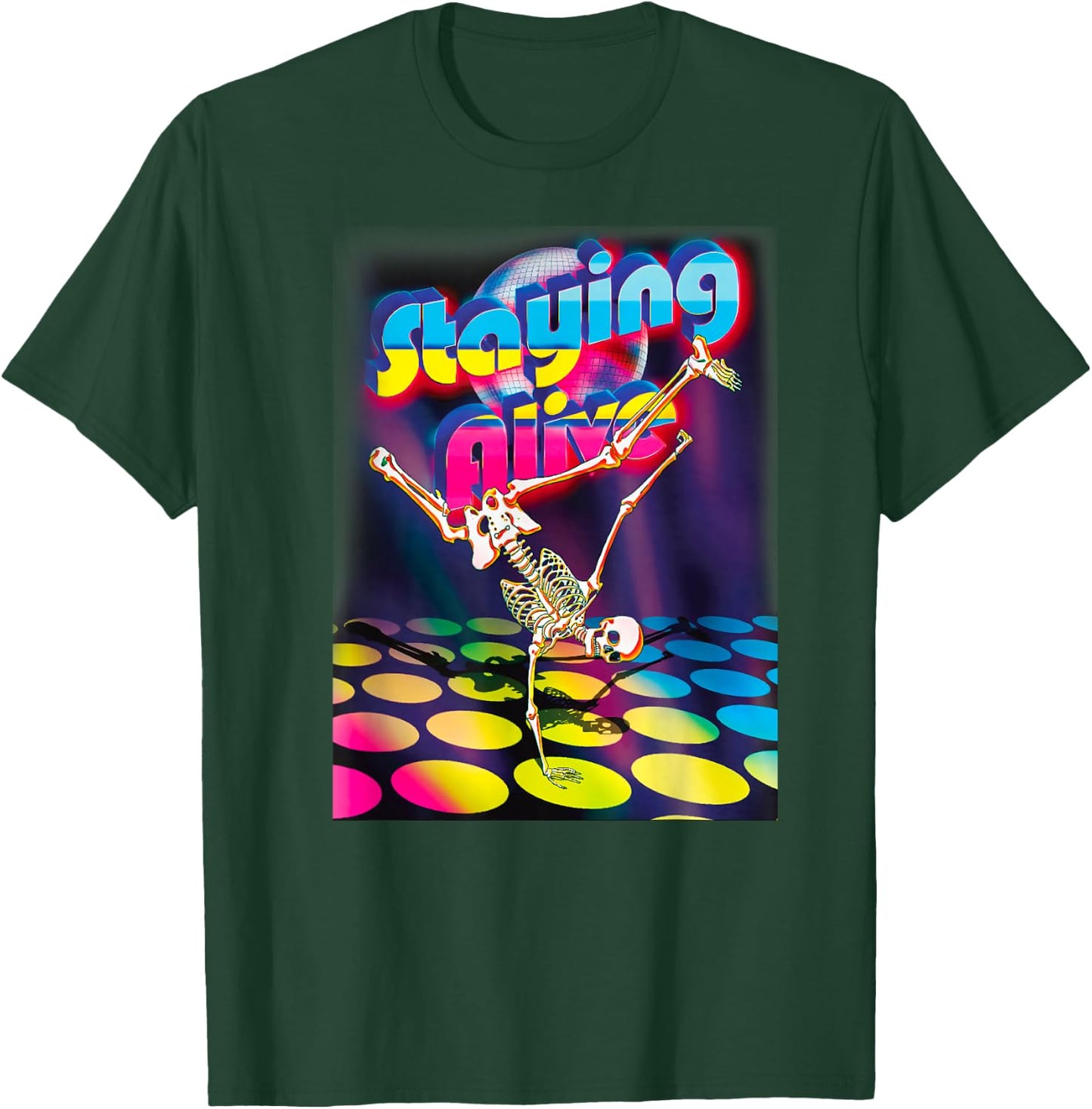 Staying Alive Funny Skeleton Dancing Halloween Vintage Disco T-Shirt - T-Shirt | Forest