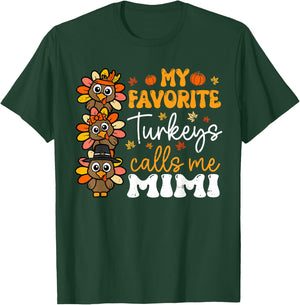 My Favorite Turkeys Calls Me Mimi Groovy Thanksgiving Fall T-Shirt - T-Shirt | Forest