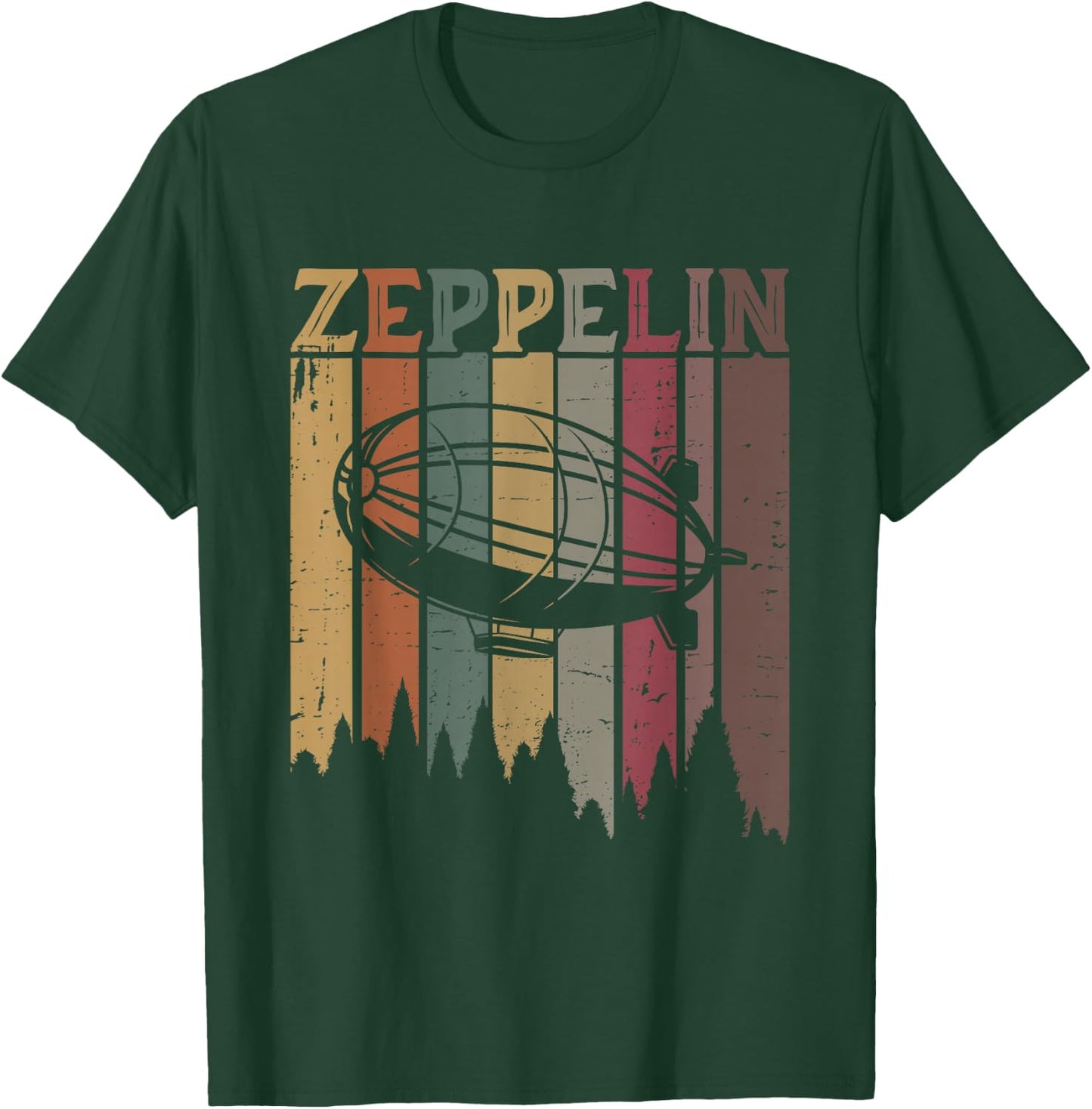Retro Zeppelin 70s 80s Dirigible Airship Zepelin Zepplin T-Shirt - T-Shirt | Forest