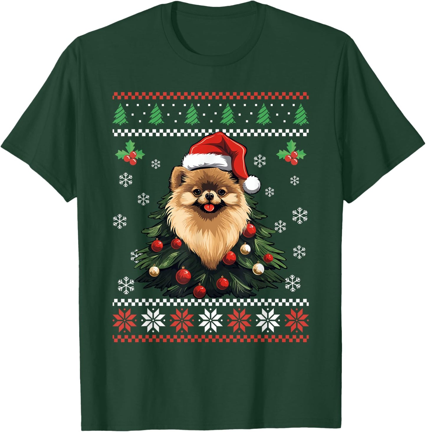Pomeranian Dog Ugly Christmas Sweater Xmas For Adults Kids T-Shirt - T-Shirt | Forest