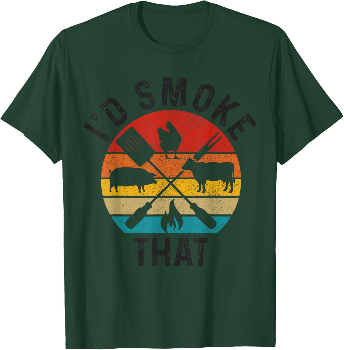Chef Butcher BBQ I'd Smoke That Funny Father's Day Vintage T-Shirt - T-Shirt | Forest