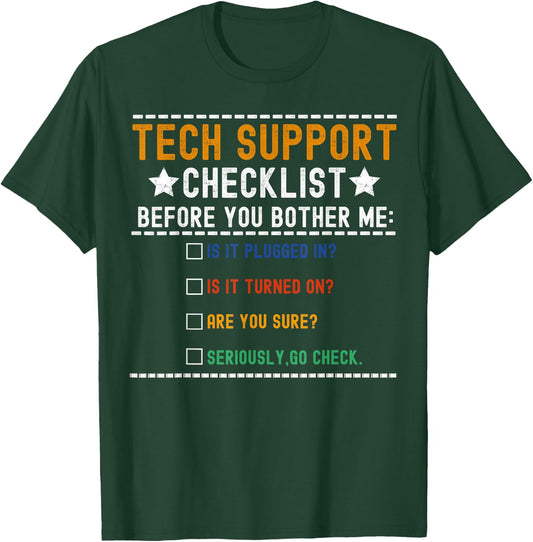 Funny Vintage Tech Support Checklist Computer Geek Sysadmin T-Shirt - T-Shirt | Forest