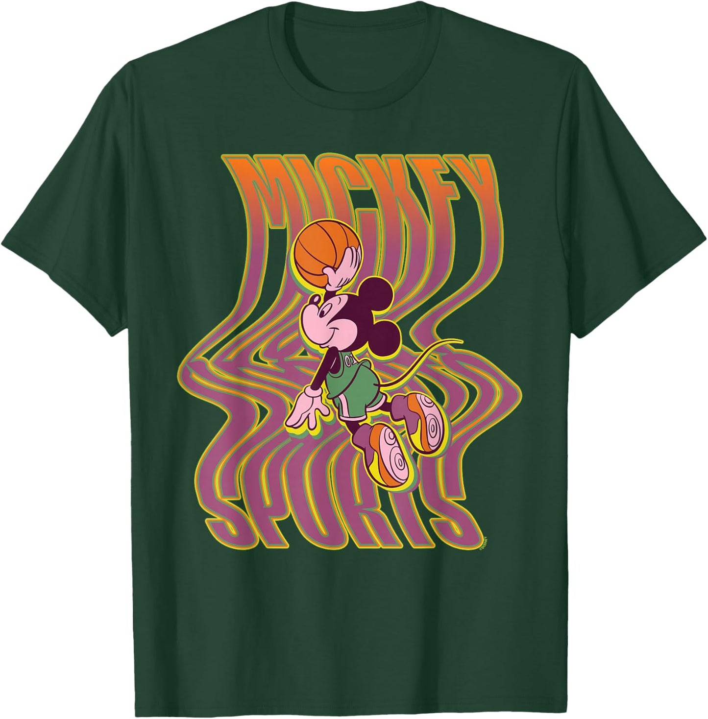 Disney Mickey Mouse Sports Basketball Dunk Wavy Letters T-Shirt - T-Shirt | Forest