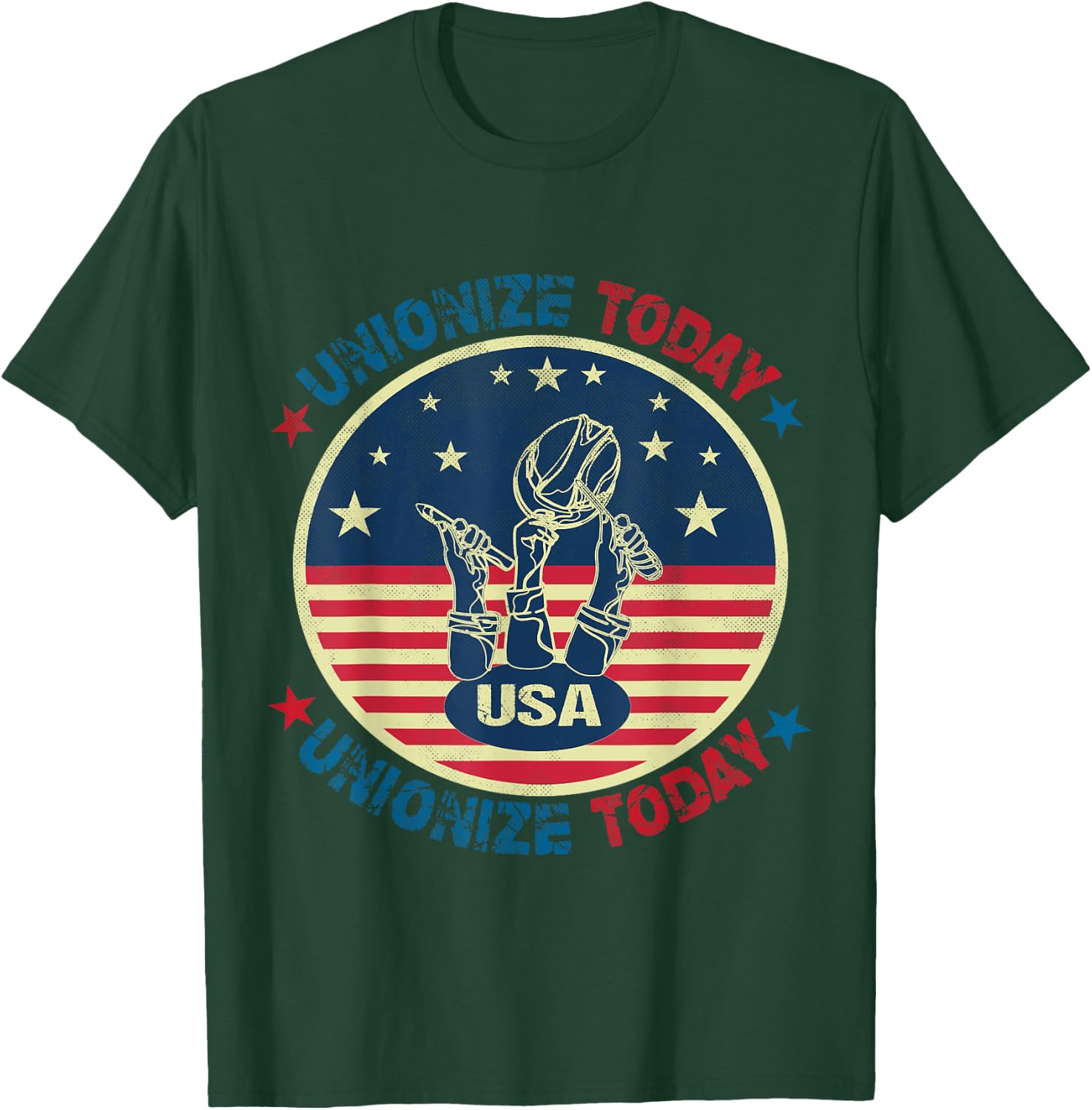 USA Flag UNIONIZE TODAY Workers Vintage American LABOR DAY Women Men T-Shirt - T-Shirt | Forest