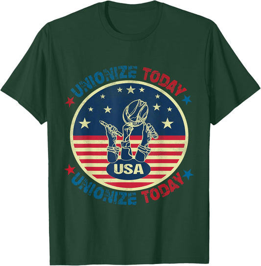 USA Flag UNIONIZE TODAY Workers Vintage American LABOR DAY Women Men T-Shirt - T-Shirt | Forest