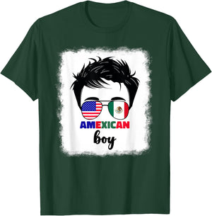 Half Mexican And American Mexico America Usa Flag Kids Boys T-Shirt - T-Shirt | Forest
