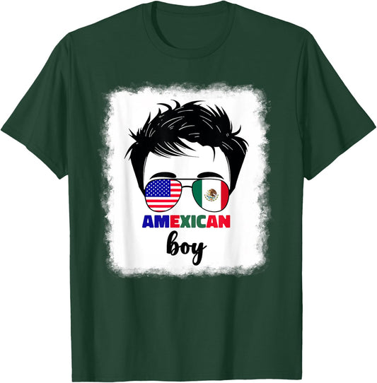 Half Mexican And American Mexico America Usa Flag Kids Boys T-Shirt - T-Shirt | Forest