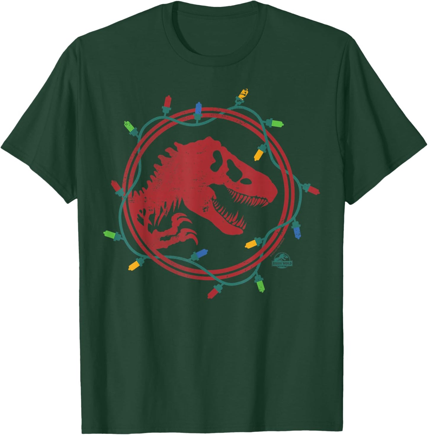 Jurassic World Kids' T-Rex Christmas Lights - Black, Short Sleeve, , Small T-Shirt - T-Shirt | Forest