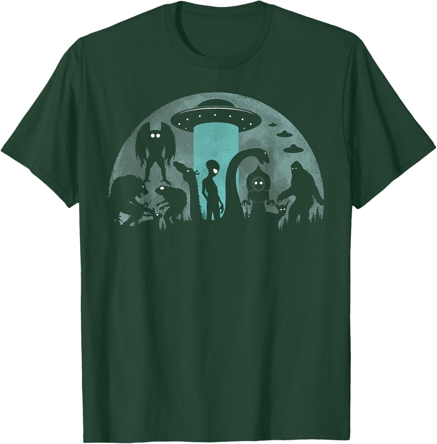 Bigfoot Loch Ness Monster Mothman And Aliens Funny Cryptid T-Shirt - T-Shirt | Forest