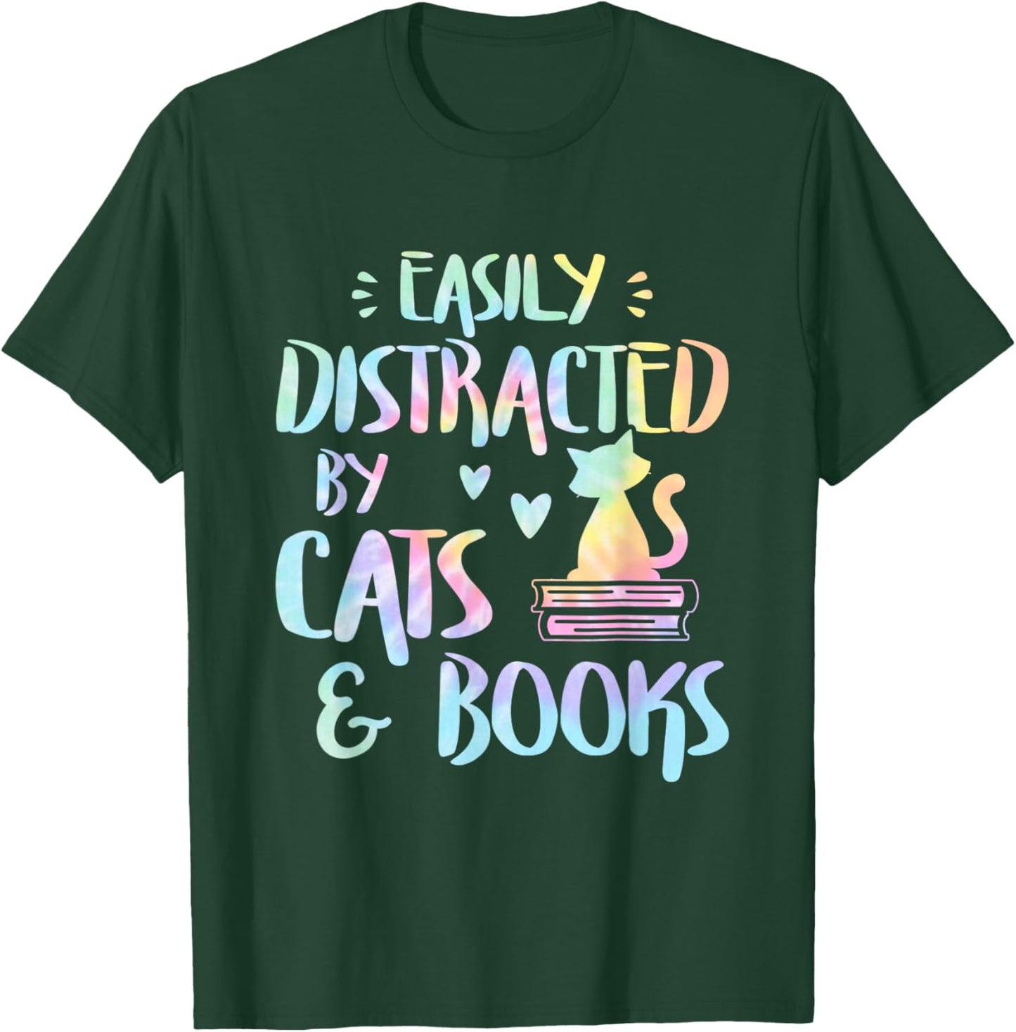 Easily Distracted by Cats and Books - Cat & Book Lov Tie Dye T-Shirt - T-Shirt | Forest