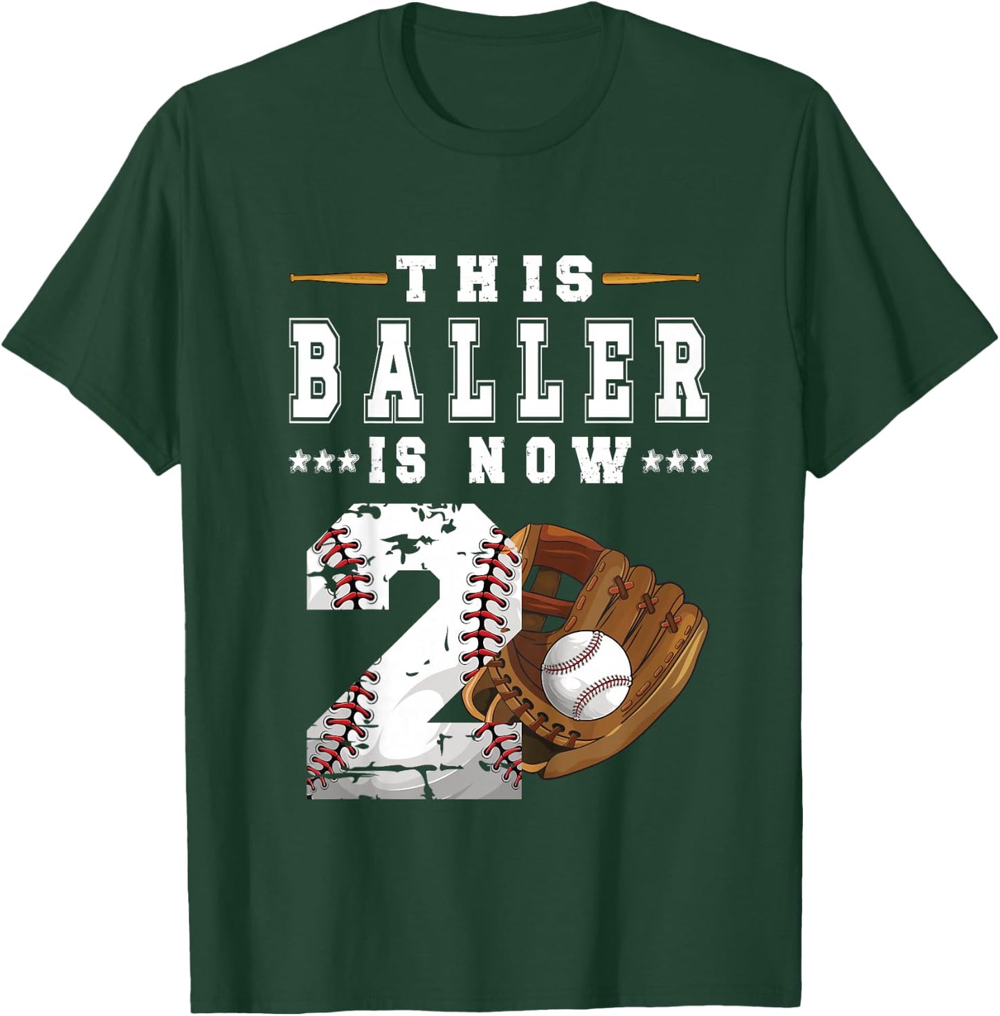 Kids 2nd Birthday Party Baseball Boy Two Year Old Baseball Player T-Shirt - T-Shirt | Forest