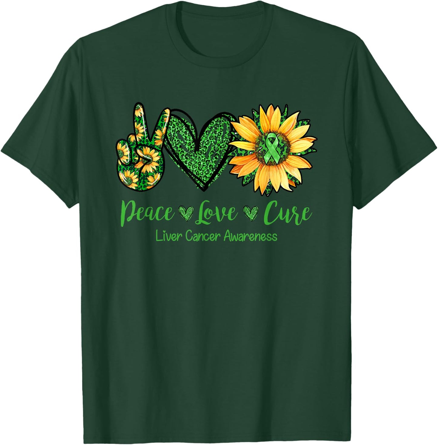 Daisy Flower Peace Love Cure Liver Cancer Awareness Month T-Shirt - T-Shirt | Forest