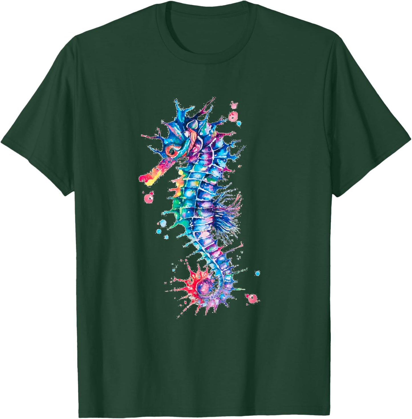 Seahorse Watercolor Ocean Animal Colorful Underwater Fish T-Shirt - T-Shirt | Forest
