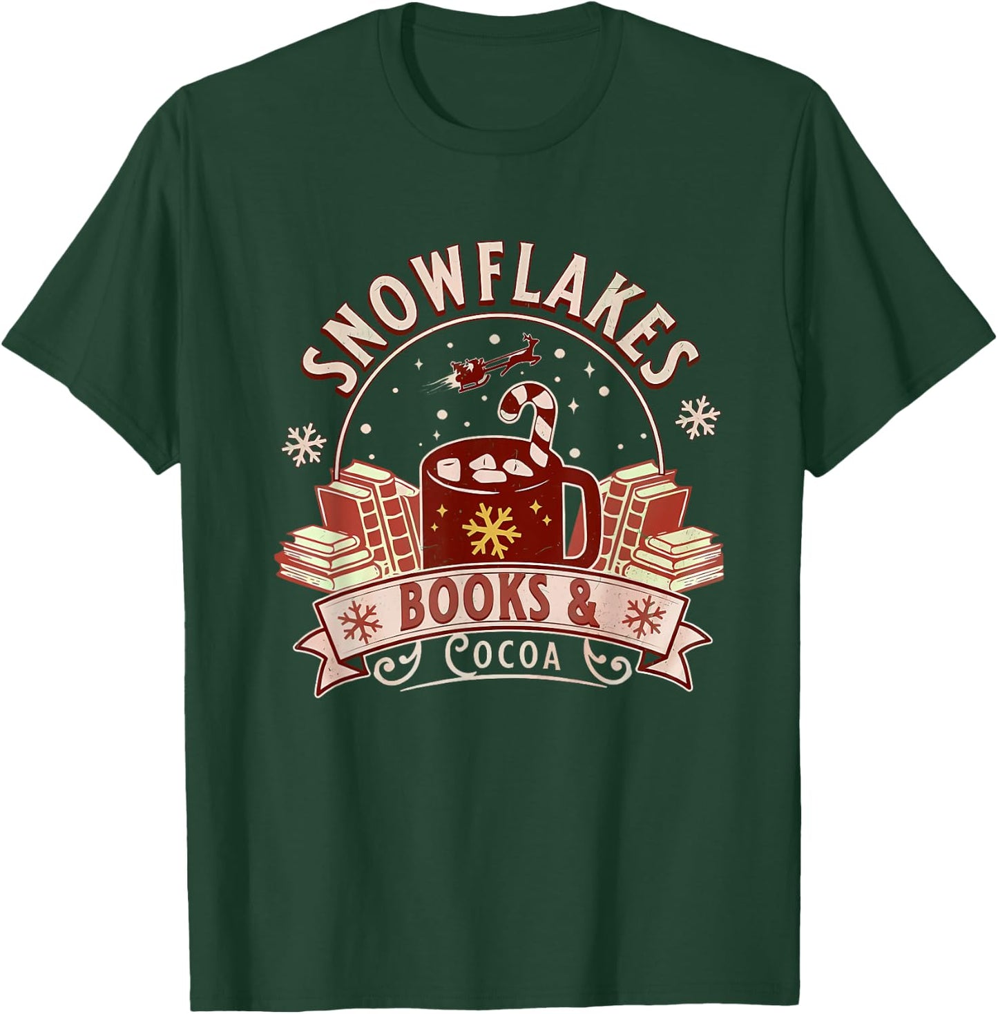 Snowflakes Books & Cocoa Cozy Design T-Shirt - T-Shirt | Forest