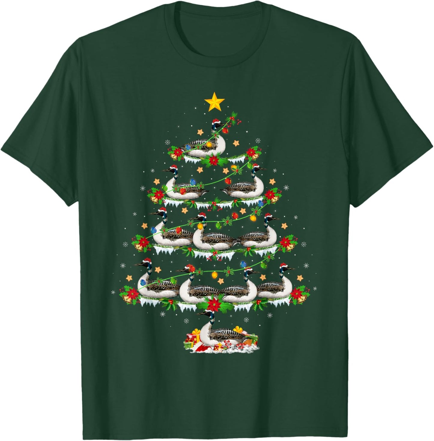 Loon Bird Lover Xmas Lights Loon Christmas Tree T-Shirt - T-Shirt | Forest