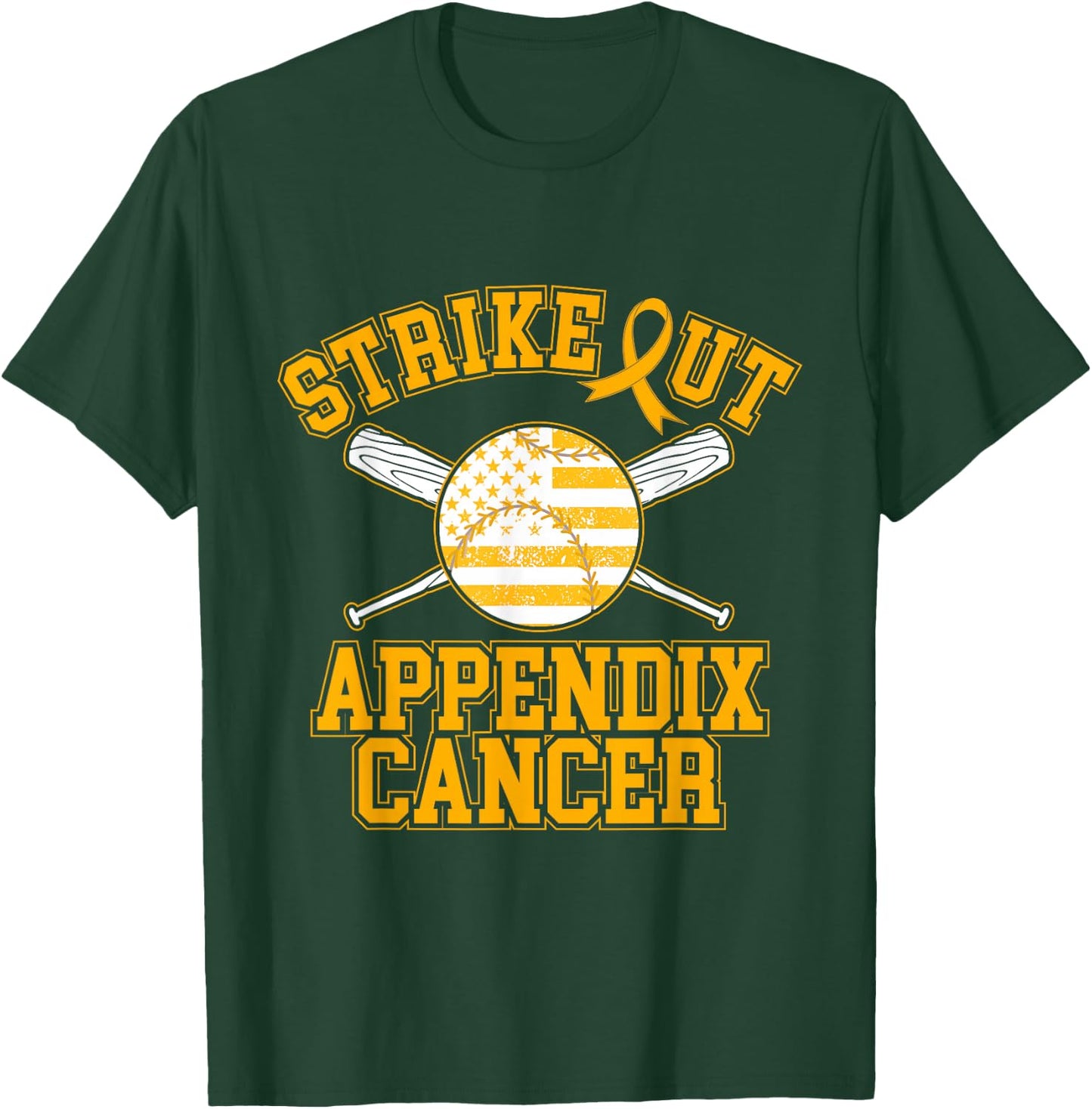 American Flag Strikeout Appendix Cancer Ribbon Baseball T-Shirt - T-Shirt | Forest