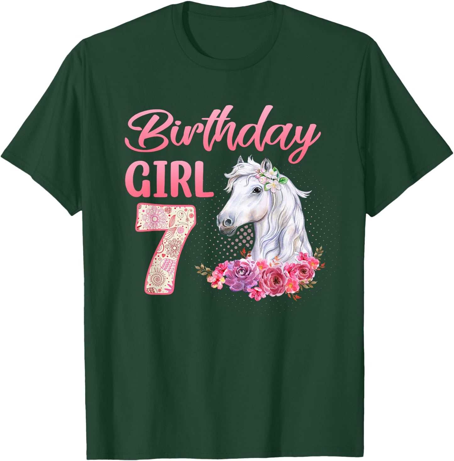 Horse Lovers 7th Birthday Girl Cute 7 Year Old T-Shirt - T-Shirt | Forest