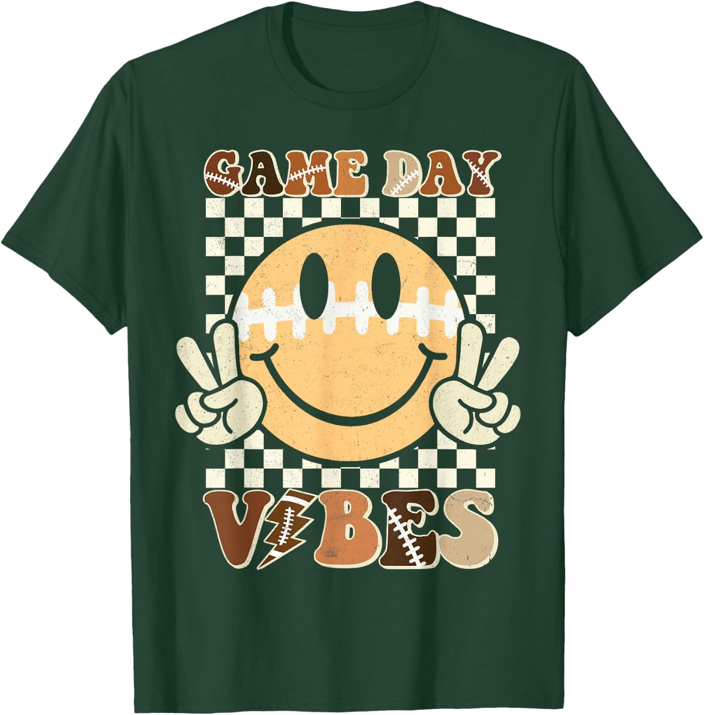 Funny Face American Football Game Day Vibes Sport Women Girl T-Shirt - T-Shirt | Forest