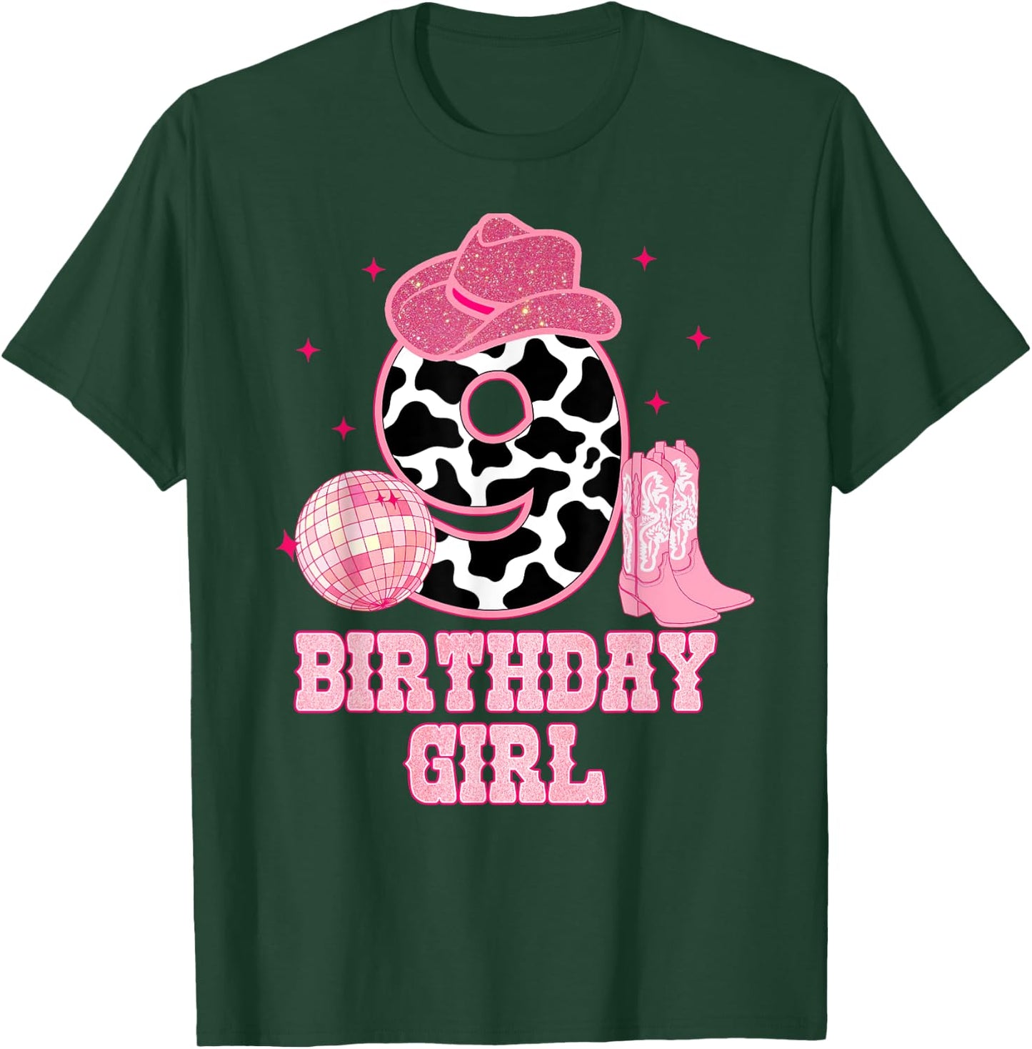 Happy 9th Birthday Girl Outfit Rodeo Western Cowgirl Cowboy T-Shirt - T-Shirt | Forest