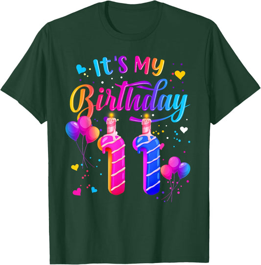 It's My 11th Birthday Doughnut Happy 11 Years Old Girl Kids T-Shirt - T-Shirt | Forest