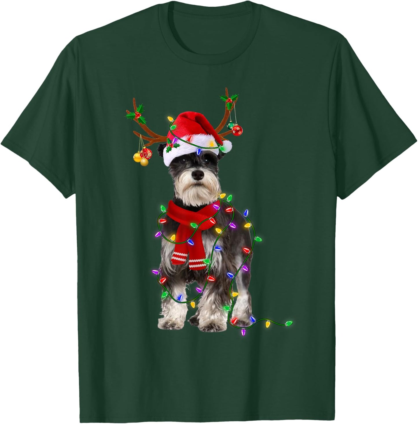 Funny Schnauzer Dog Tree Christmas Lights Dog Lover Pajama Men Women Kids T-Shirt - T-Shirt | Forest