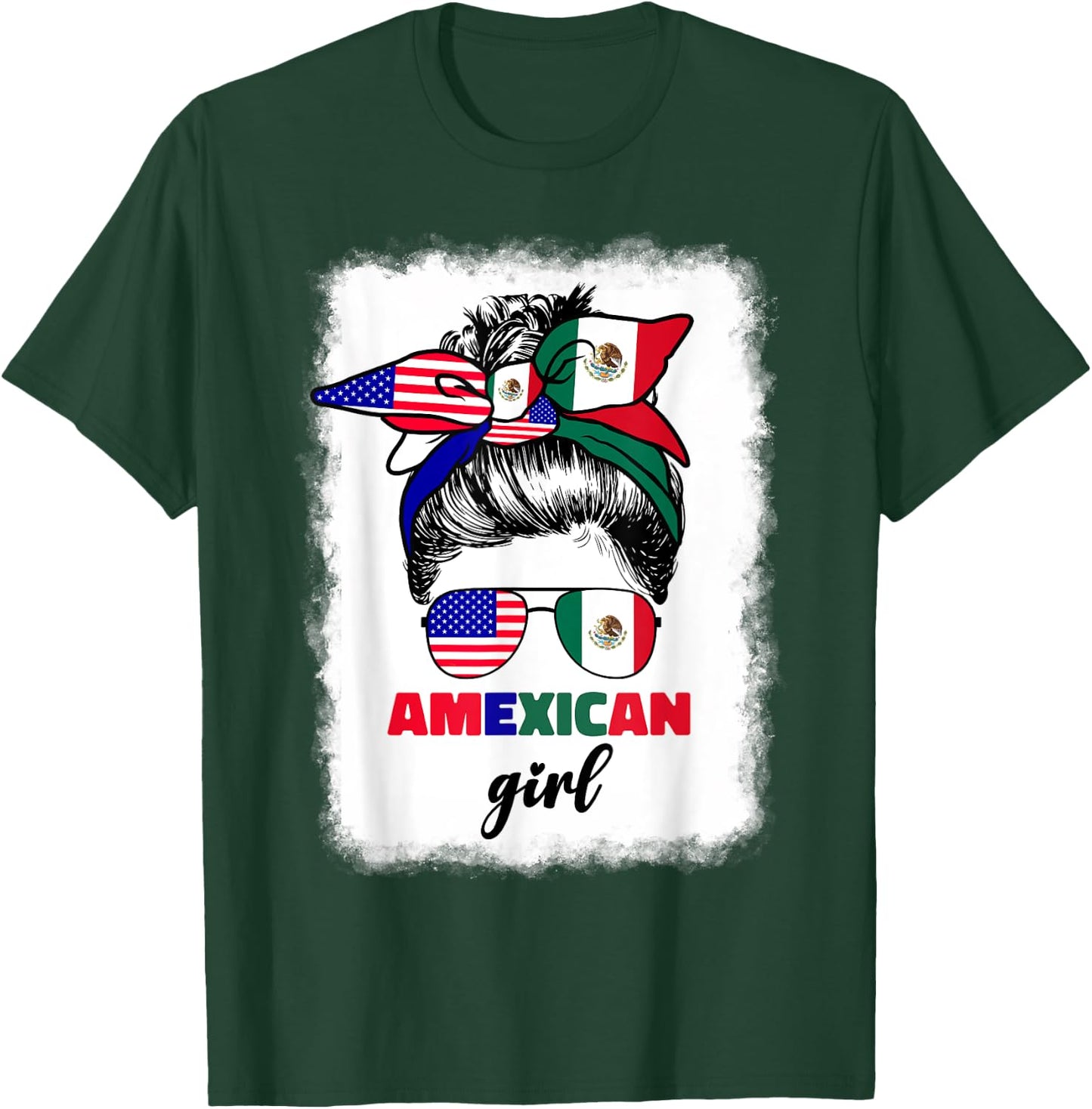 Half Mexican And American Mexico America Flag Girl Pun Quote T-Shirt - T-Shirt | Forest