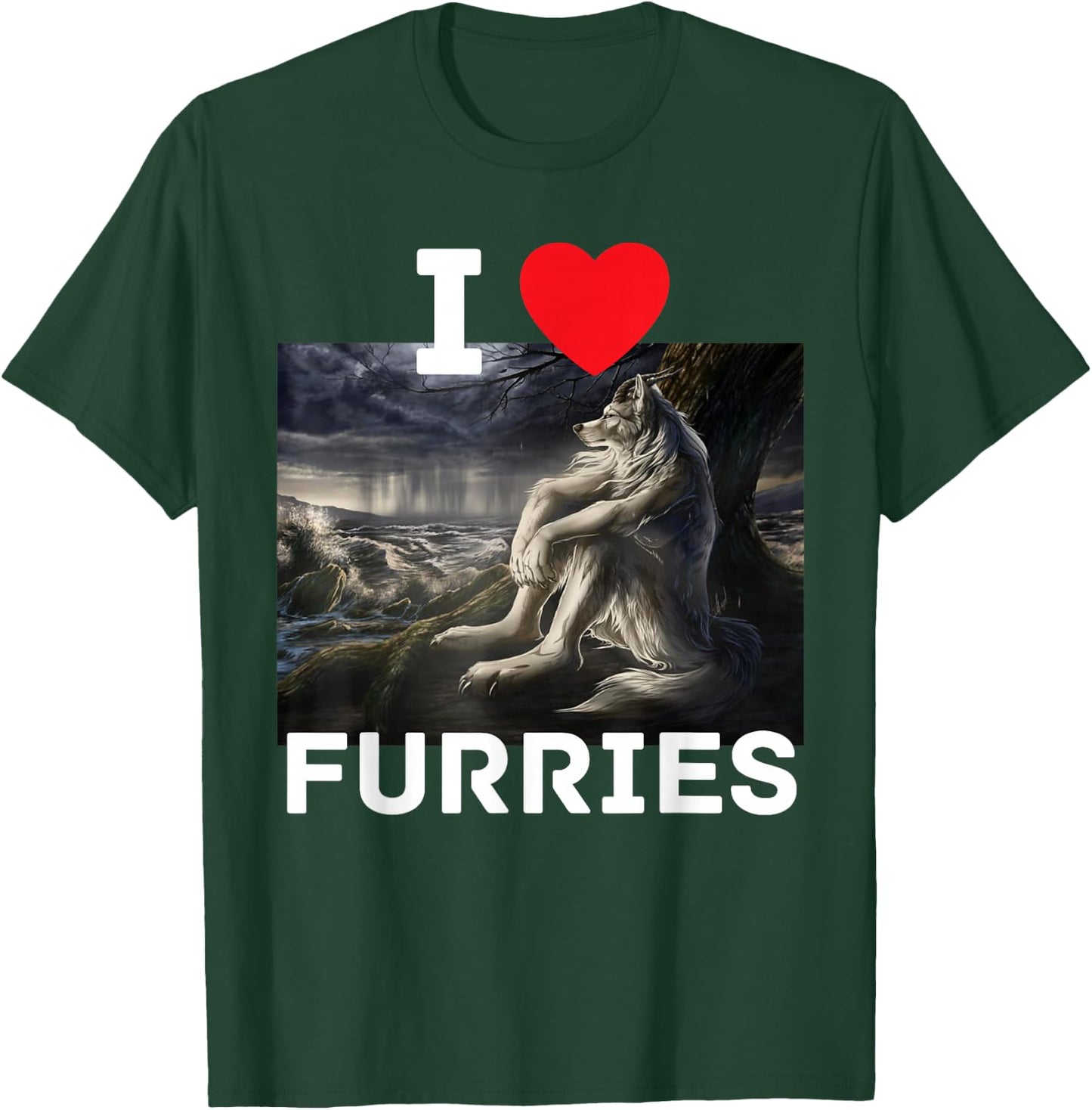 I Heart Furries Funny Cringe Furry Alpha Werewolf Wolf Meme T-Shirt - T-Shirt | Forest
