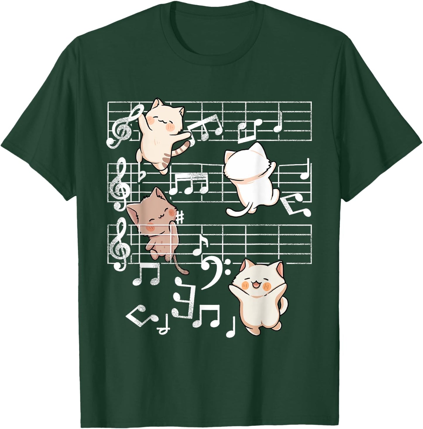 Cat Music Shirt - Cute Cats Playing Music Note Clef Musician T-Shirt - T-Shirt | Forest