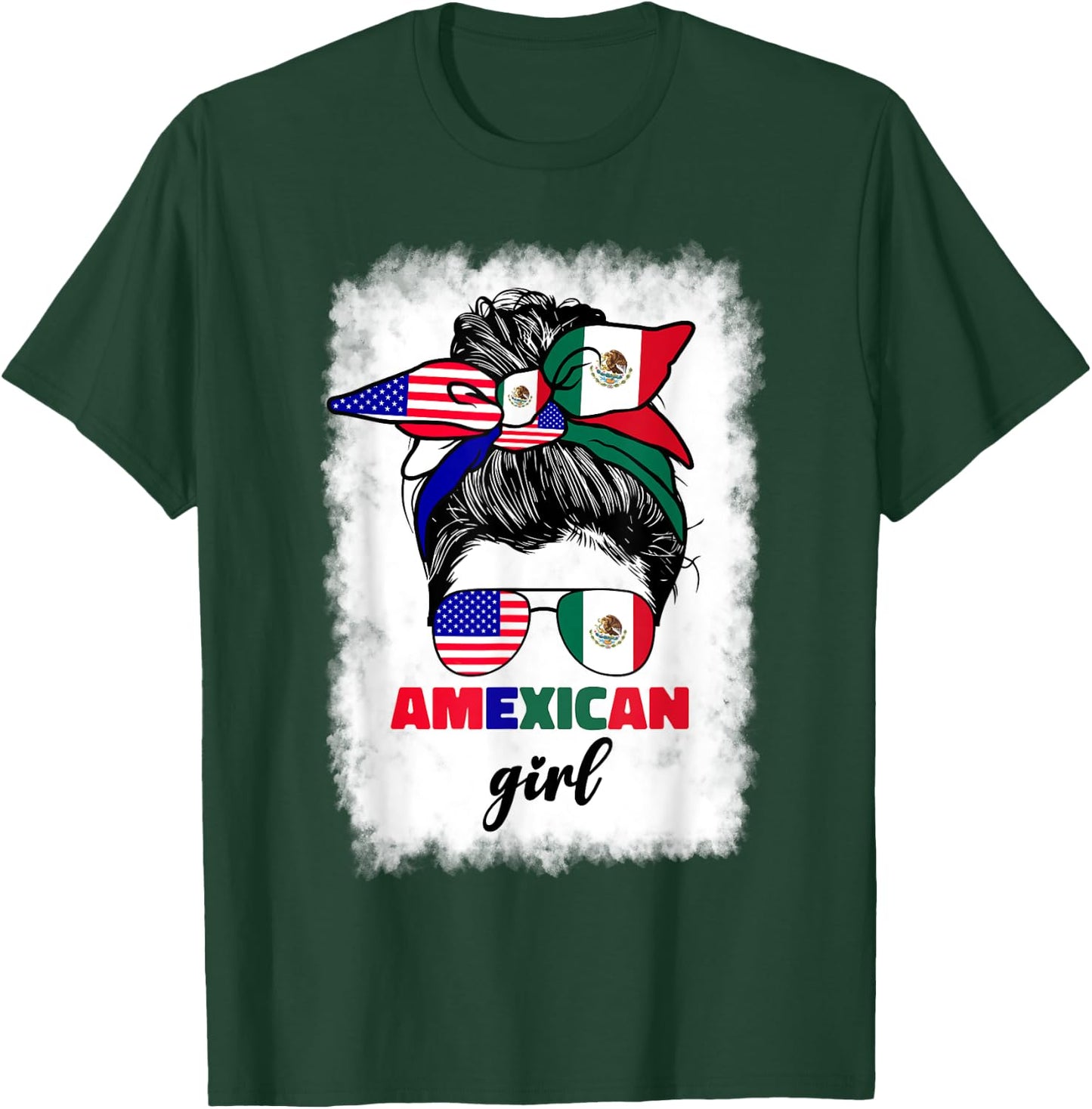 Half Mexican And American Mexico America Usa Flag Girl Funny T-Shirt - T-Shirt | Forest