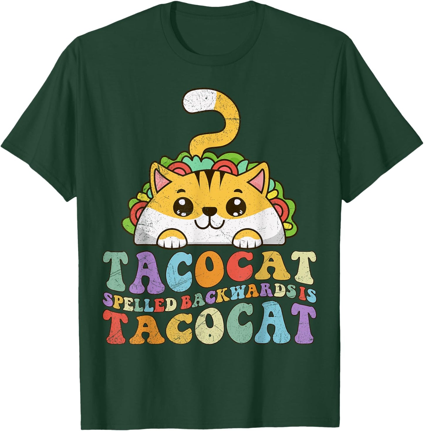 Tacocat Spelled Backwards is Tacocat, Funny Taco Cat Retro Men Women Girls Kids T-Shirt - T-Shirt | Forest
