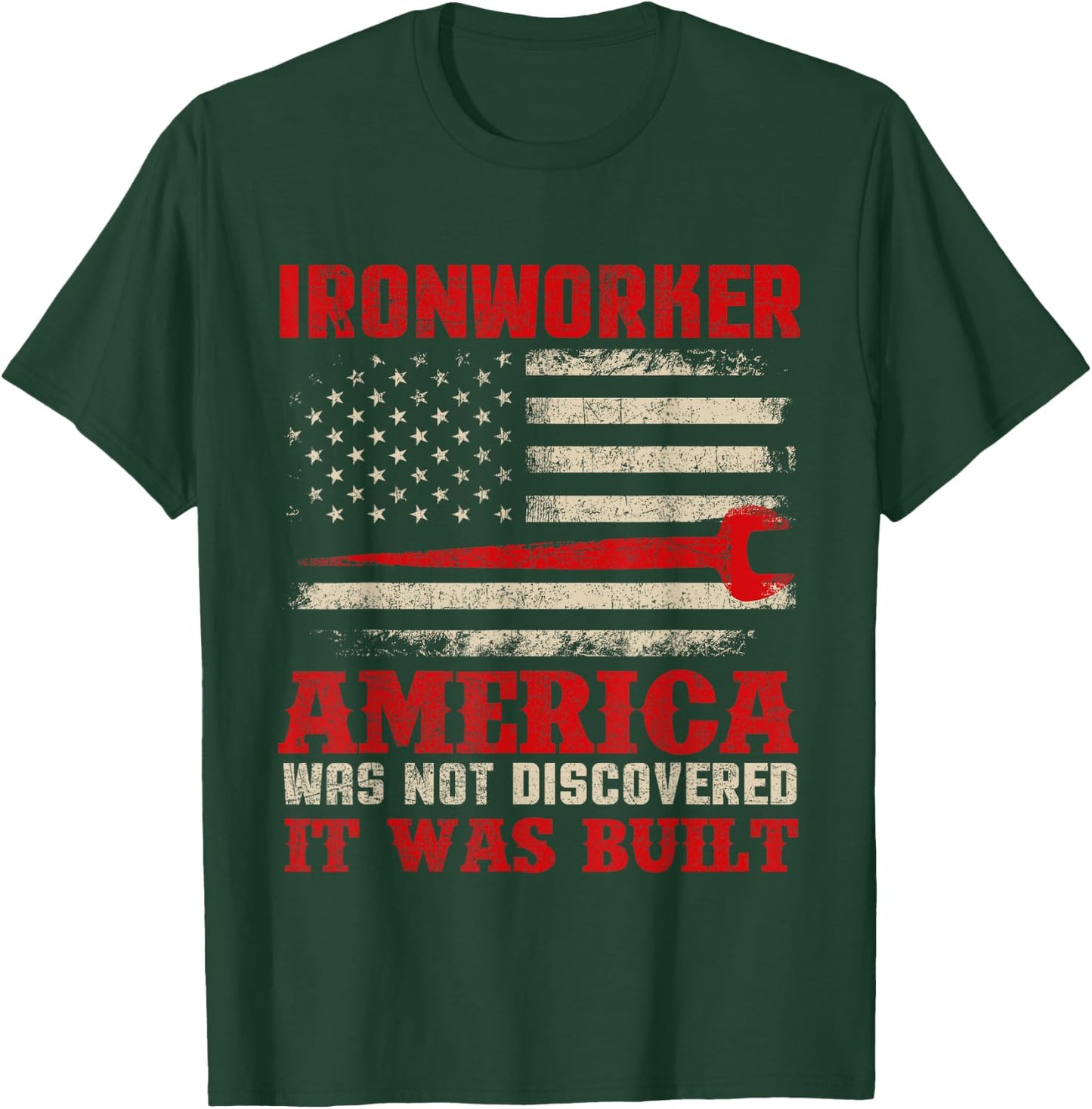 Ironworker - American USA Flag Ironworking Worker Rodbuster T-Shirt - T-Shirt | Forest