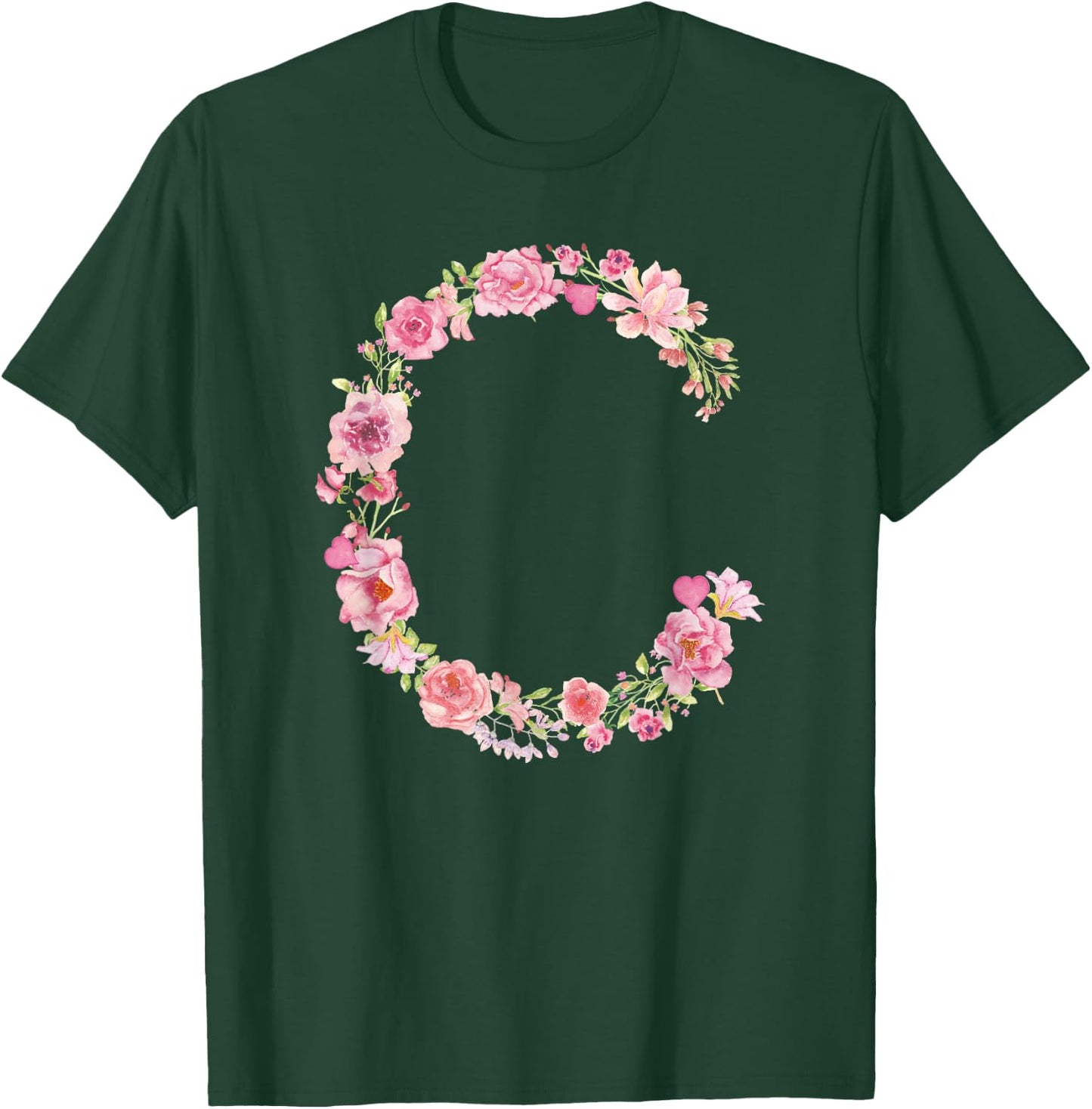 Cool Initial Alphabet Monogram Flowers Gifts Floral Letter C T-Shirt - T-Shirt | Forest