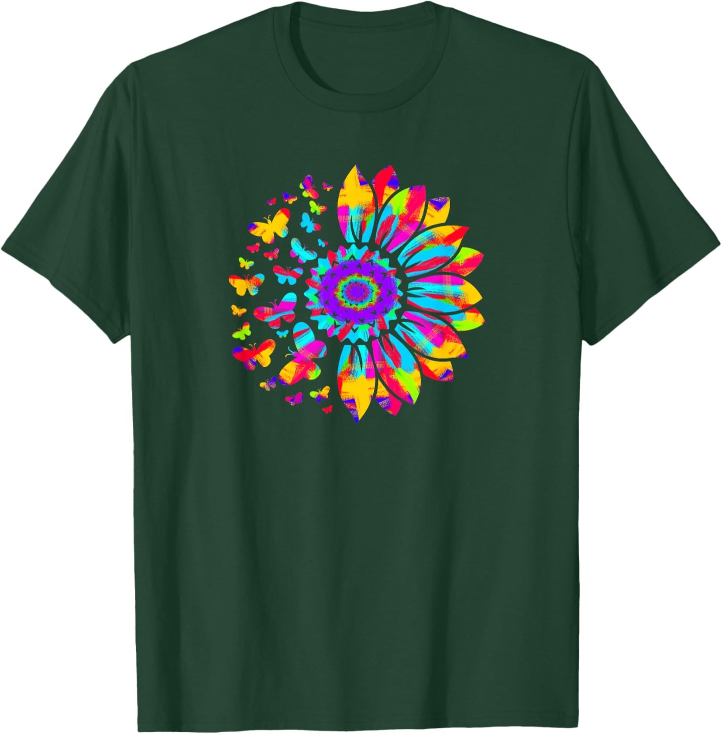 Sunflower Sun Flower Tie Dye Daisy Butterflies Women Girls T-Shirt - T-Shirt | Forest