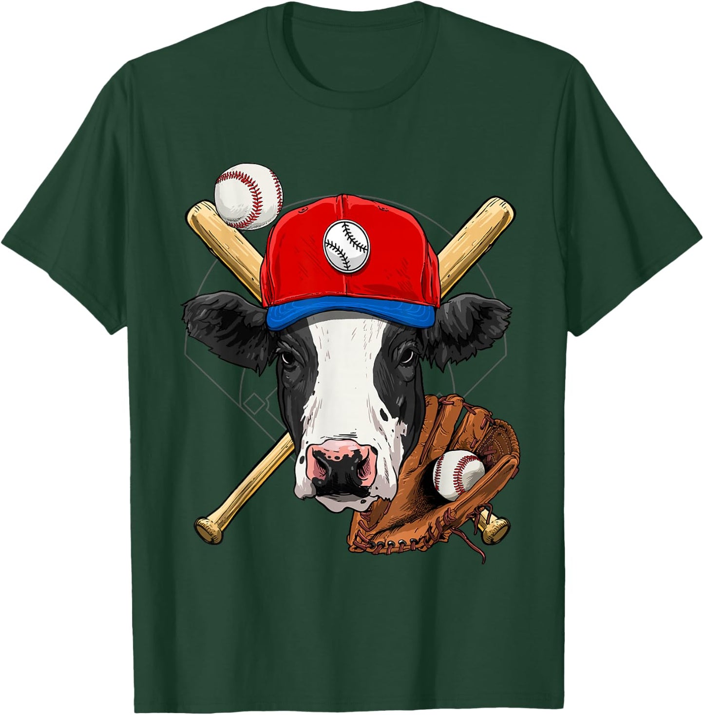 Cow Baseball Cow Lovers Baseball Player T-Shirt - T-Shirt | Forest
