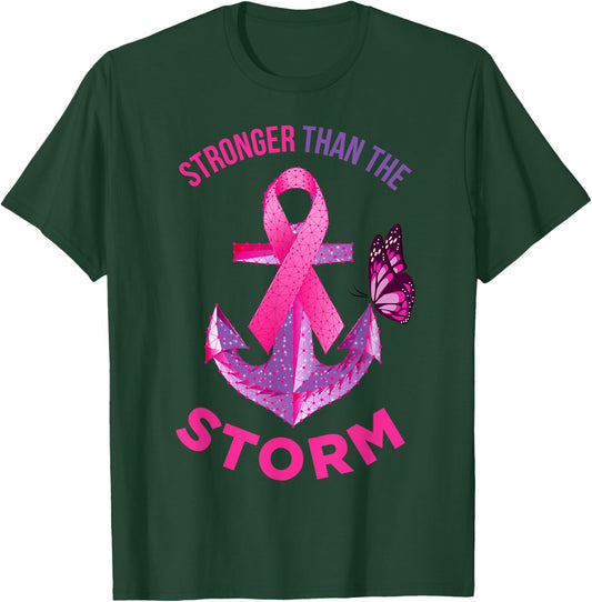 Stronger Than The Storm Fight Breast Cancer Ribbon Wear Pink T-Shirt - T-Shirt | Forest