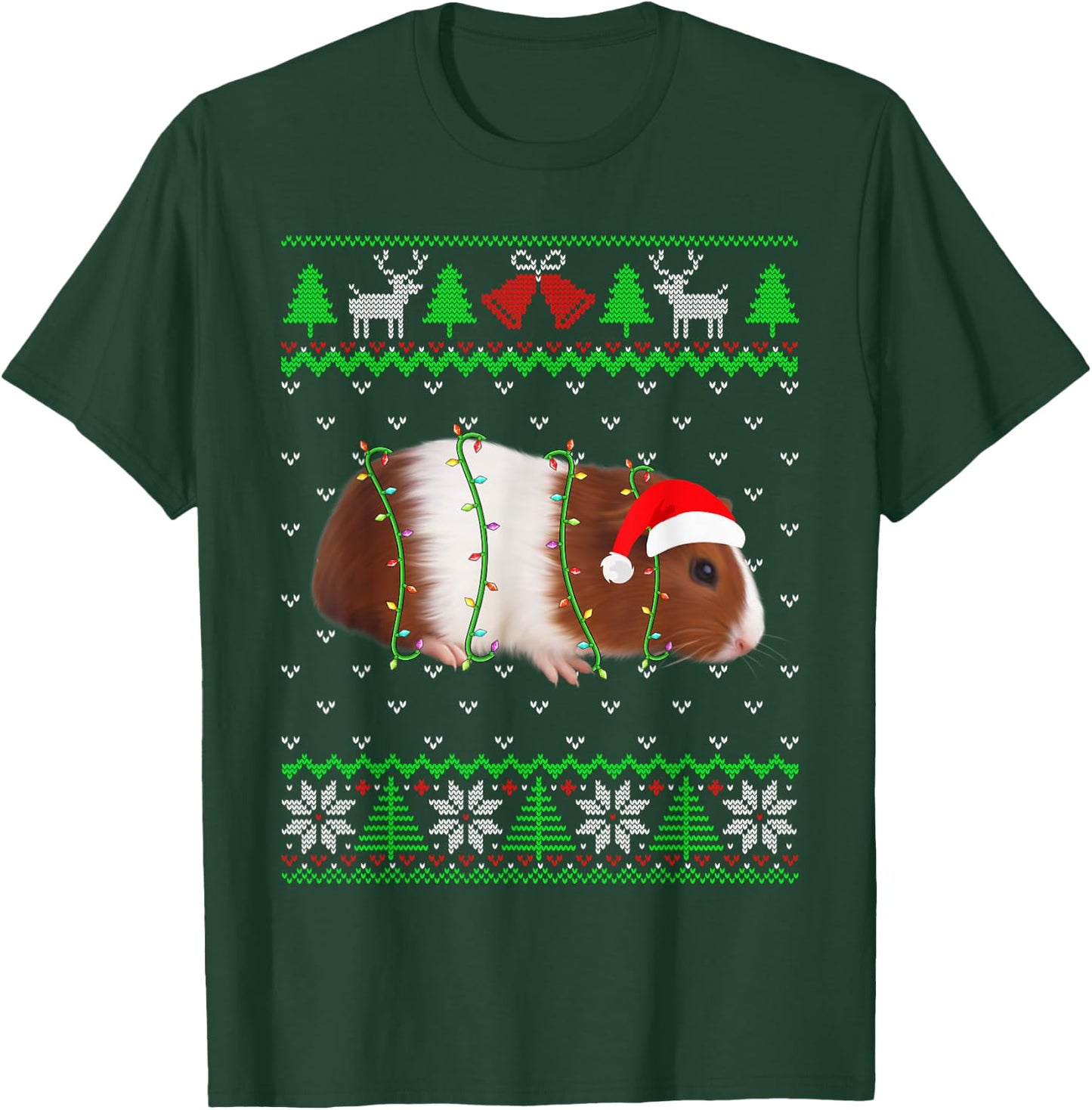 Funny Guinea pig Lights Ugly Sweater Christmas Tree Animals T-Shirt - T-Shirt | Forest
