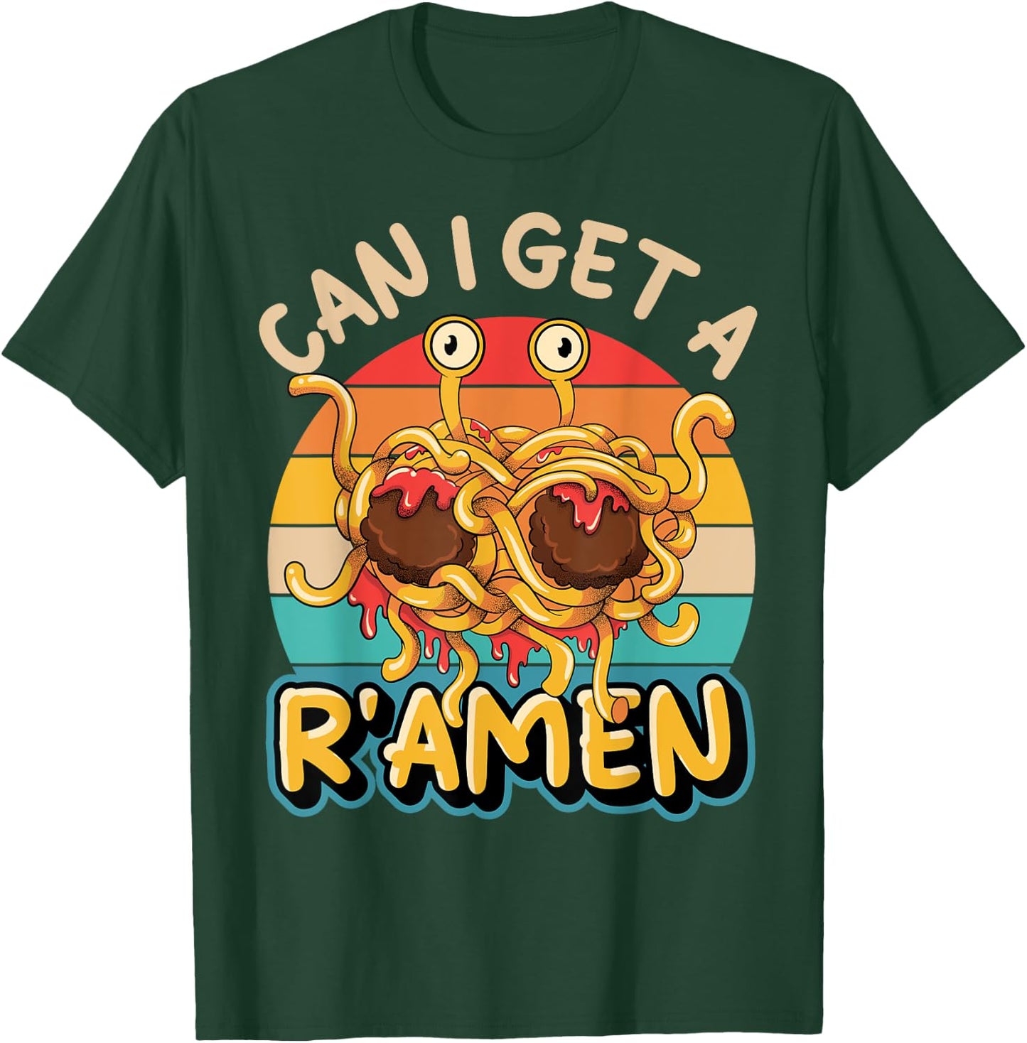 Flying Spaghetti Monster FSM Retro Can I Get A R'Amen T-Shirt - T-Shirt | Forest