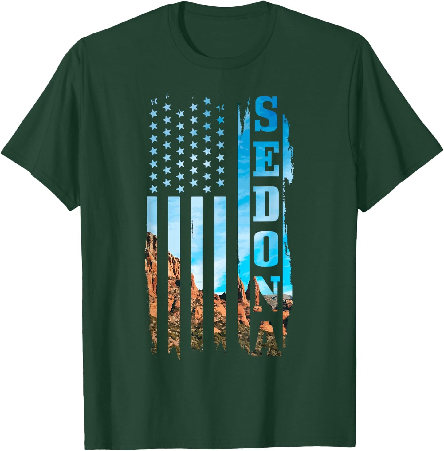 Sedona Arizona Patriotic American Flag Vintage Nature Hiking T-Shirt - T-Shirt | Forest