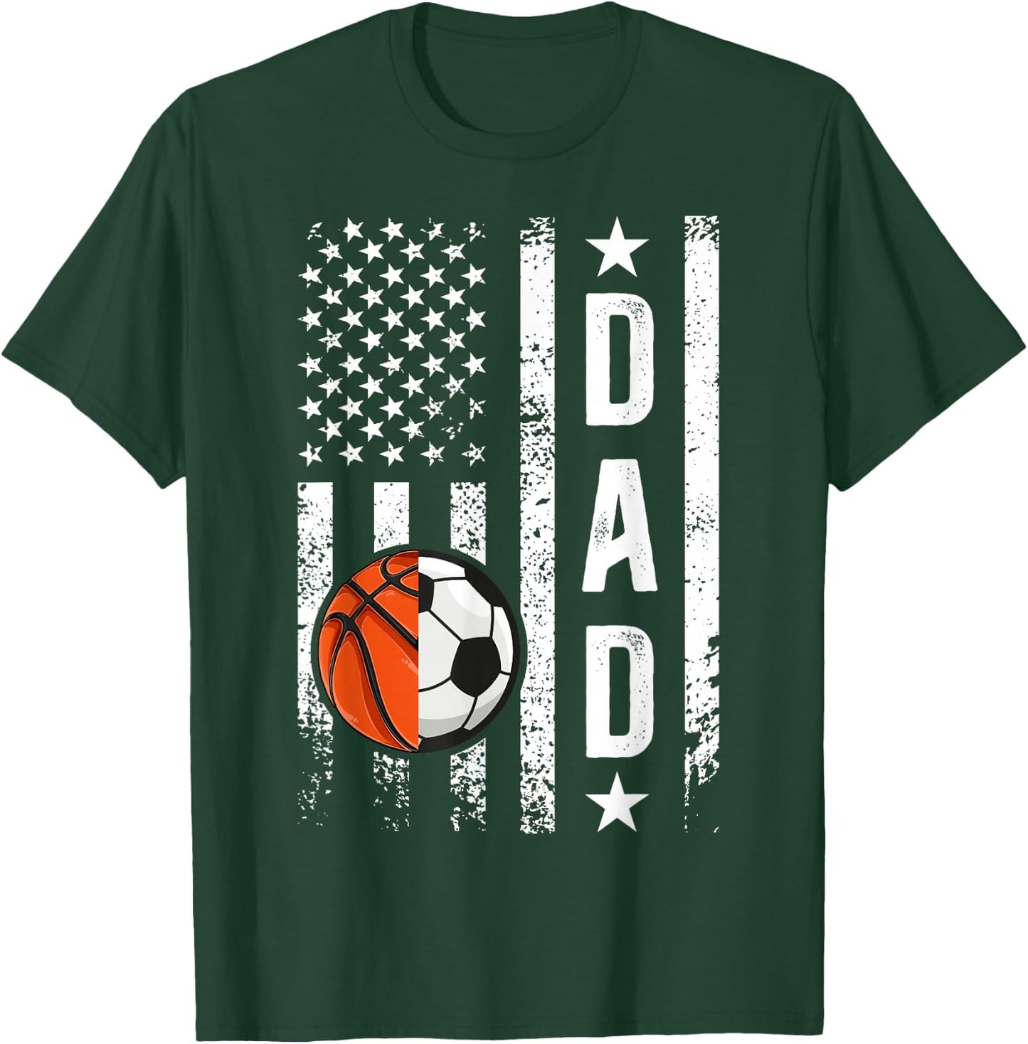 Basketball Soccer Dad US Flag Soccer Basketball Father T-Shirt - T-Shirt | Forest