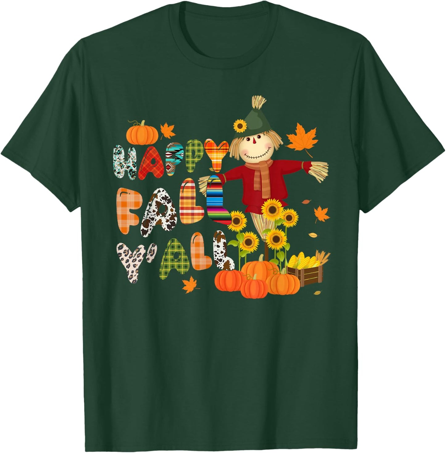 Scarecrow Happy Fall Y'all Pumpkin Thanksgiving Halloween T-Shirt - T-Shirt | Forest