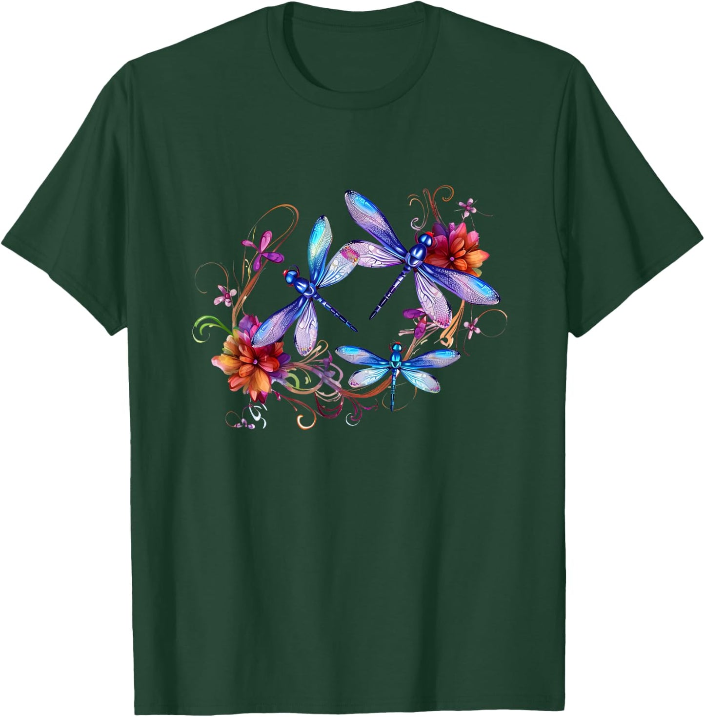 Dragonfly Shirts Chakra Color Flower Dragonflies T-Shirt - T-Shirt | Forest