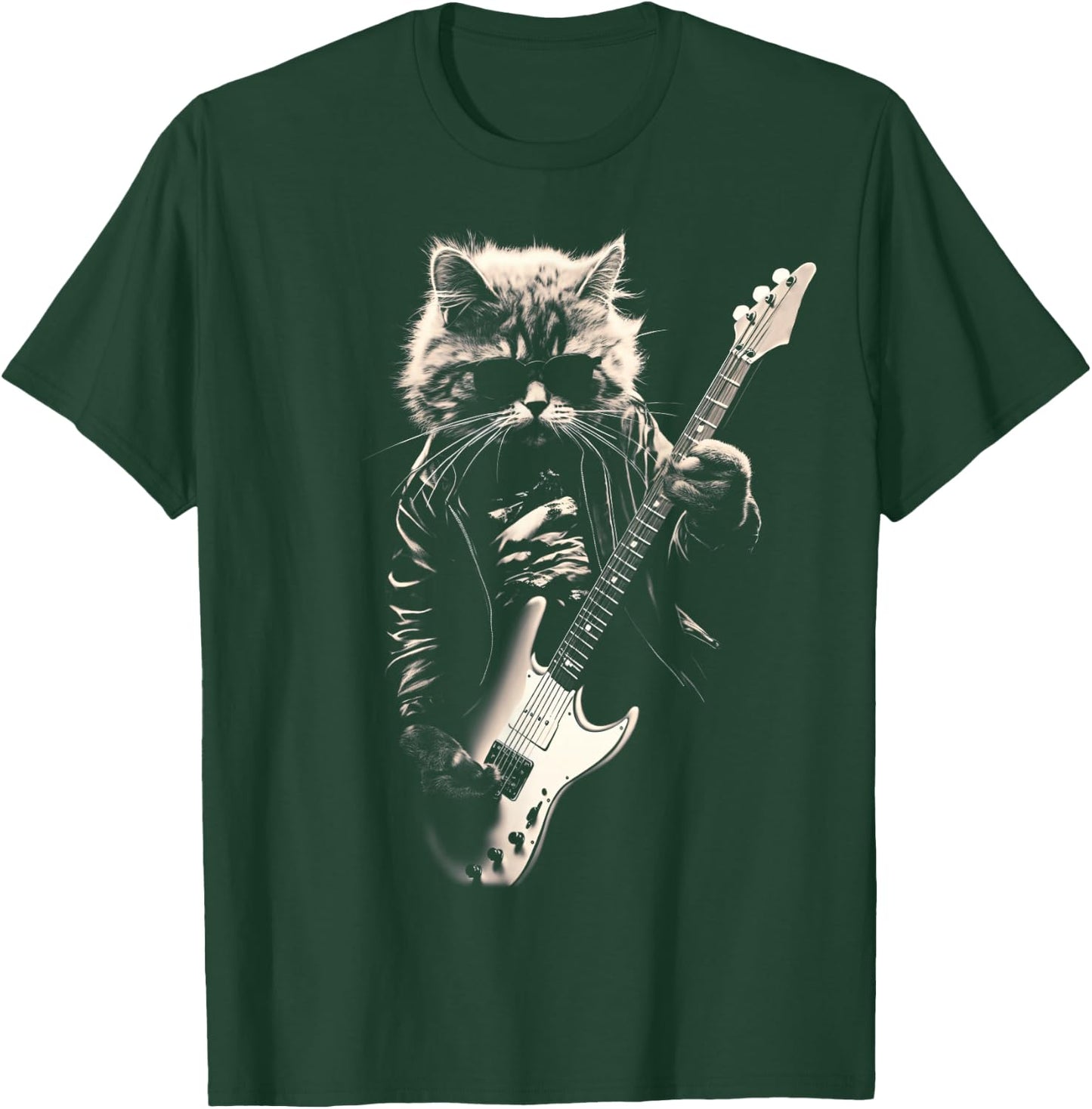 Rock Cat Playing Guitar - Funny Guitar Cat T-Shirt - T-Shirt | Forest