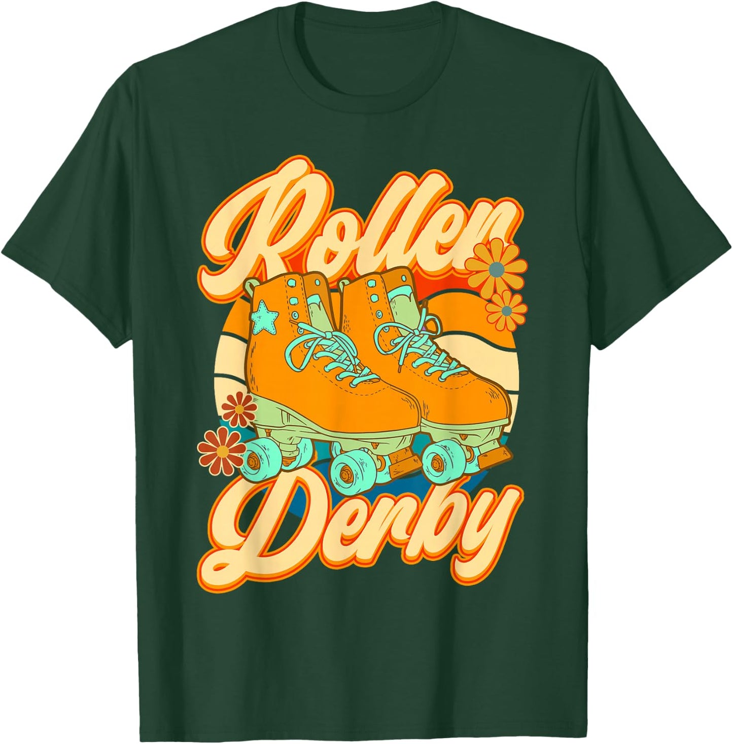 Roller Skating Roller Derby Skate Girl 70s Retro T-Shirt - T-Shirt | Forest
