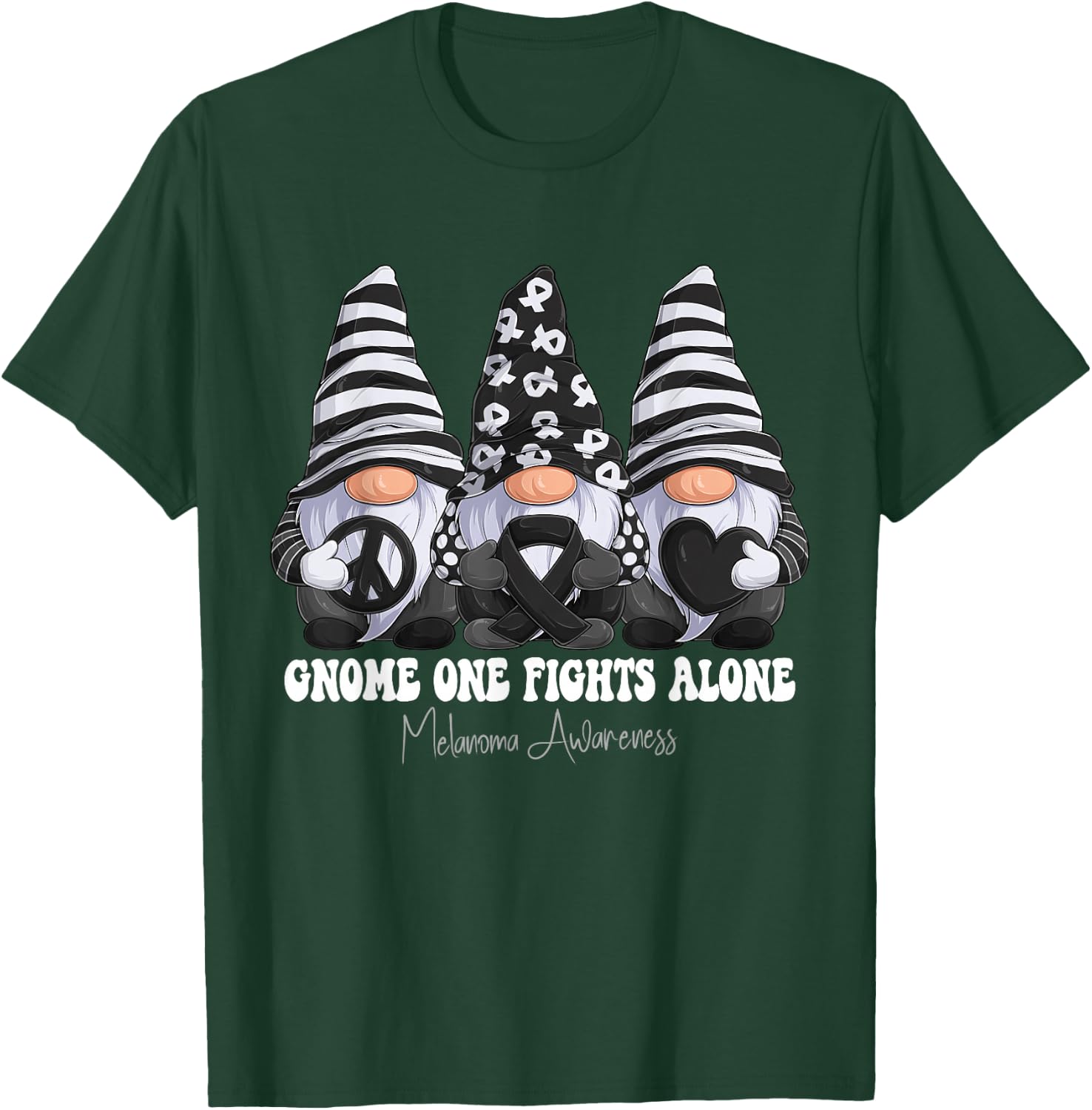 Melanoma Awareness Month Black Ribbon Gnomies Support T-Shirt - T-Shirt | Forest