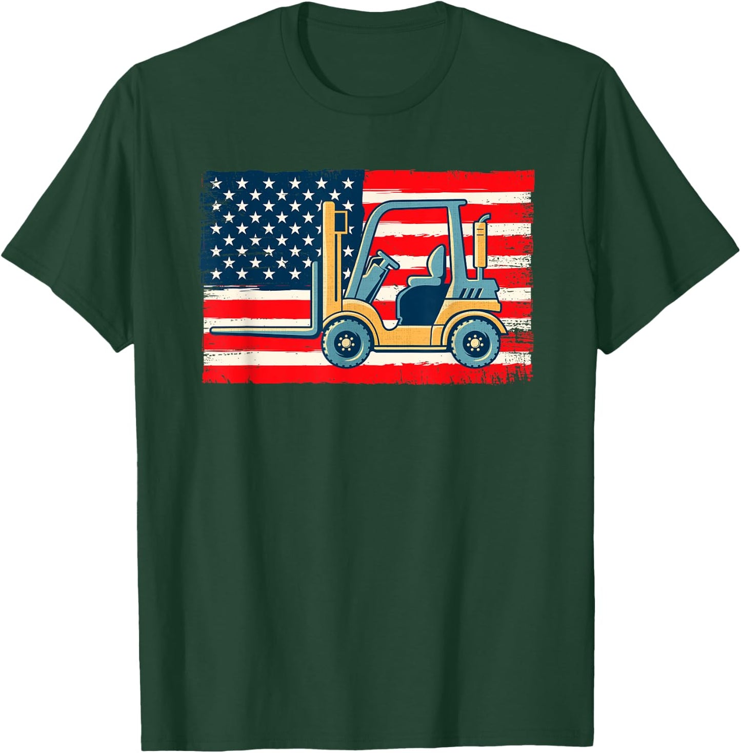 Cool Forklift Operator Art Men Women US Flag Forklift Driver T-Shirt - T-Shirt | Forest