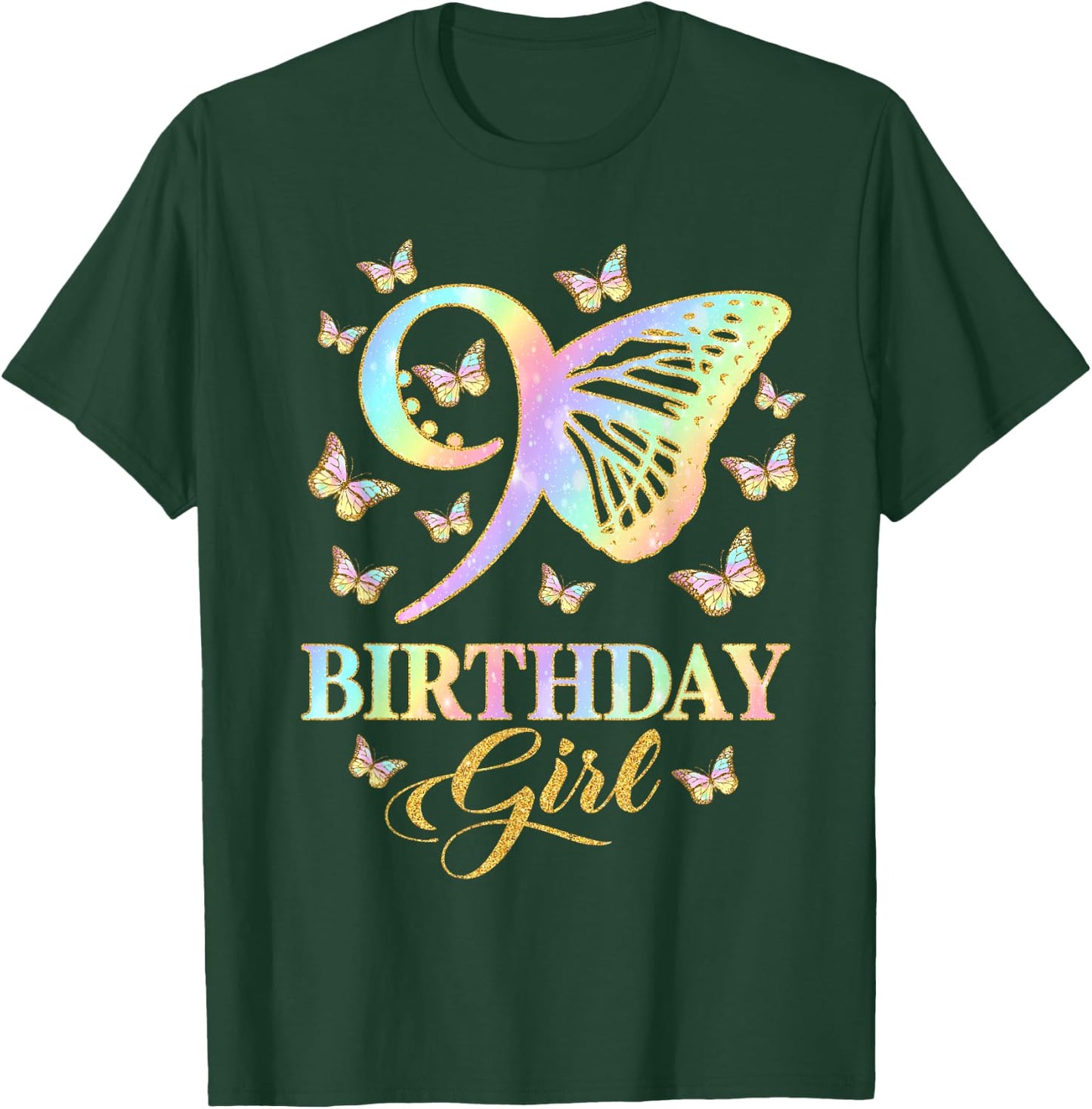 Butterfly 9th Birthday Outfit 9 Year Old Girl Kids Cute T-Shirt - T-Shirt | Forest
