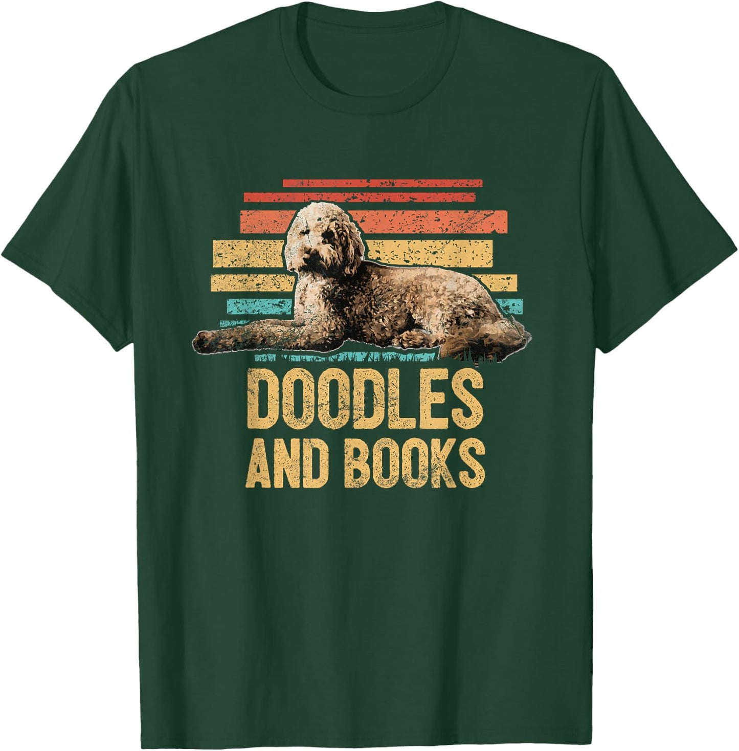 Doodles And Books Goldendoodle Dog Doodle Book Lover Retro T-Shirt - T-Shirt | Forest