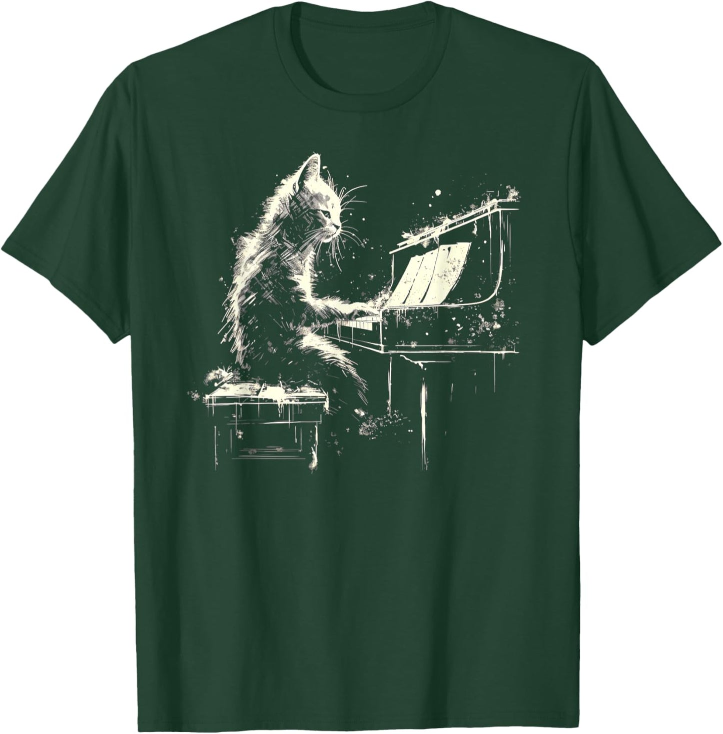 Cat Playing Piano Women Girls Kids T-Shirt - T-Shirt | Forest