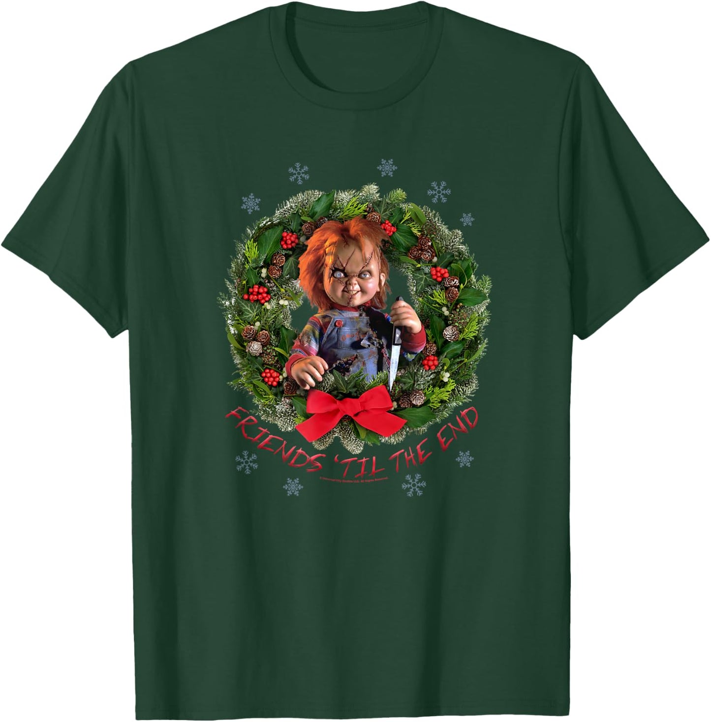 Chucky Christmas Wreath Friends Til the End T-Shirt - T-Shirt | Forest