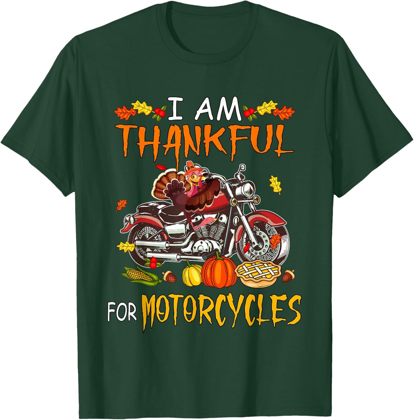 Biker Thanksgiving Costume Thankful For Motorcycles Funny Turkey Riding Motorcycle - Black, -Adults, Short Sleeve, , Thanksgiving, Halloween T-Shirt - T-Shirt | Forest